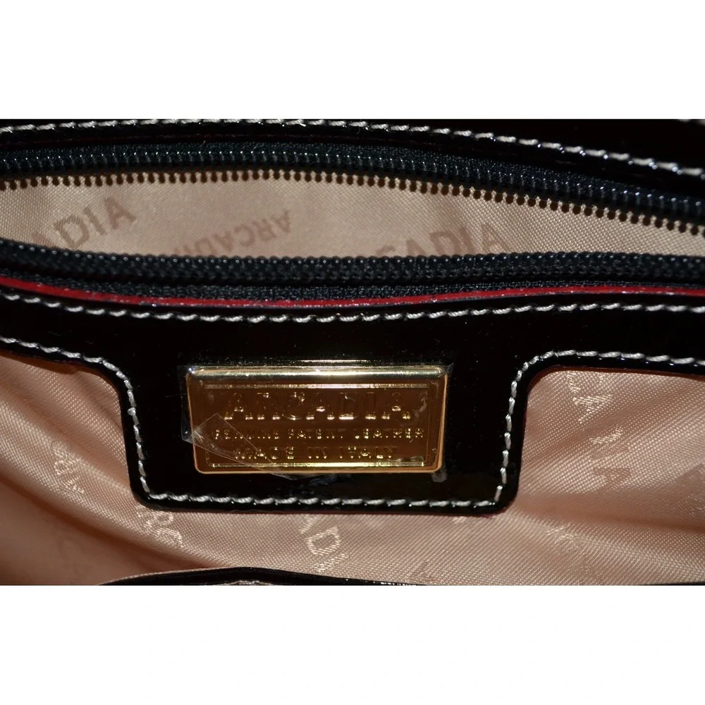 Arcadia Made In Italy Creative Designer Black Leather Laptop Satchel Handbag Bag